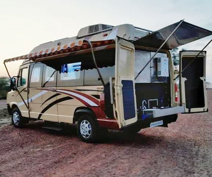 force traveller caravan hire with toilet washroom kitchen hire in delhi