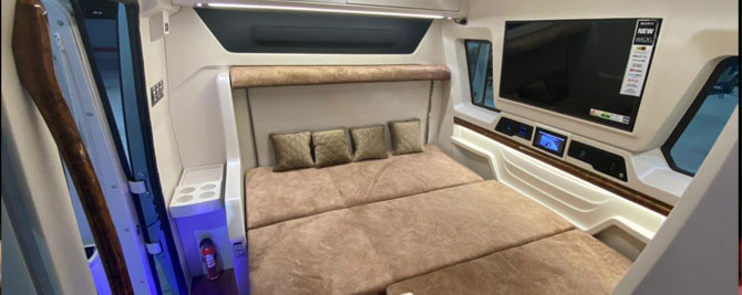 premium caravan hire with toilet washroom kitchen sofa and bedroom hire in delhi india